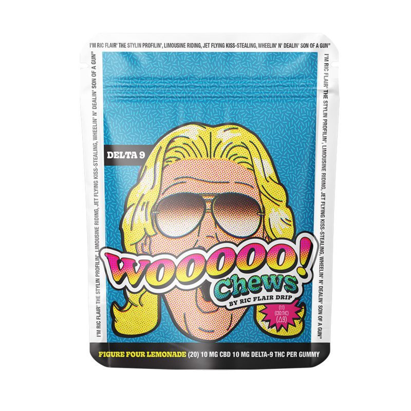 WOOOOO Chews By RIC FLAIR Drip Delta 9 THC Gummies 400MG 20ct Pouch Display of 10 Pouches Figure Four Lemonade CBD Wholesale 43482